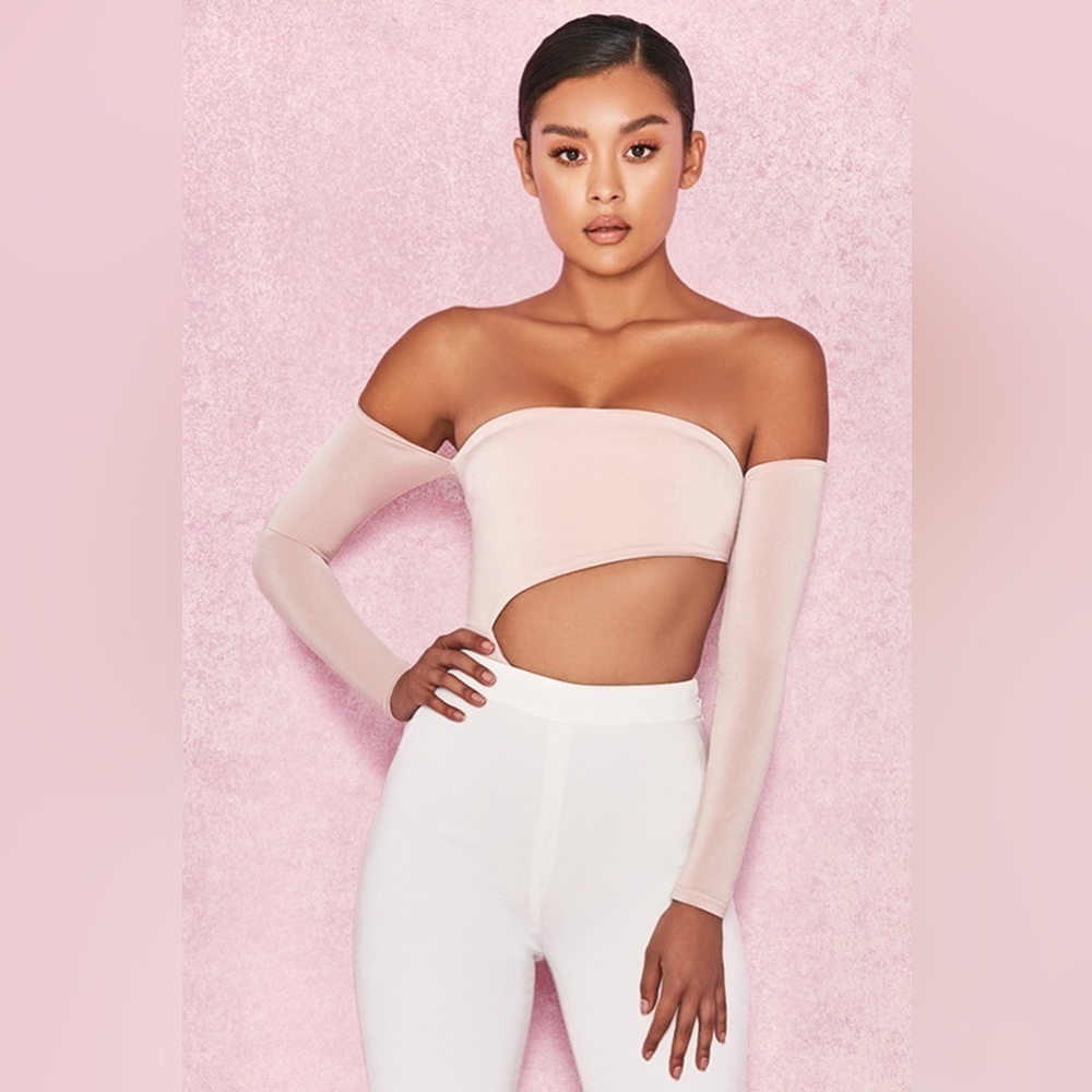 HOUSE OF CB blush off shoulder powder pink cut out bodysuit small ola